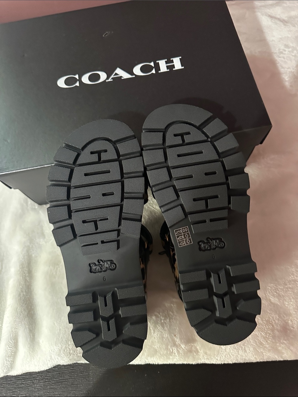 Coach Leopard-Print Slide Sandals in Black and Tan - Picture 5 of 13